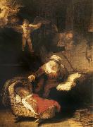 The Sacred Family with angeles Rembrandt